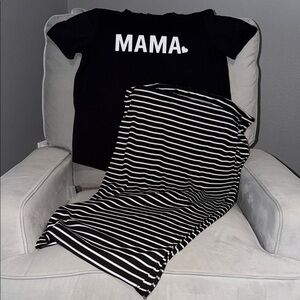 Maternity Black and White Striped mama shirt and skirt
